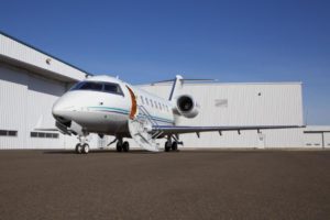 Challenger 605 parked with stairs laid down